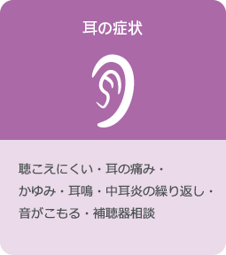 耳の症状：聴こえにくい・耳の痛み，かゆみ・耳鳴・中耳炎の繰り返し・音がこもる・補聴器相談
